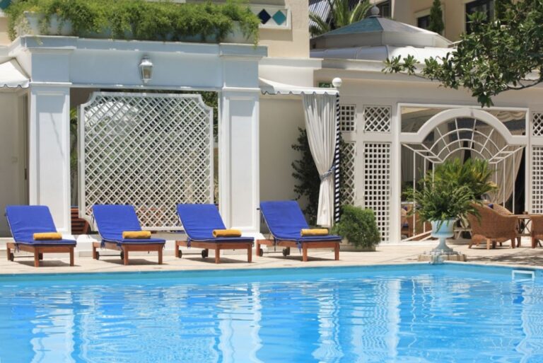 The swimming pool at the Royal Olympic Hotel, one of the hotels available at the Athens Marathon 2024