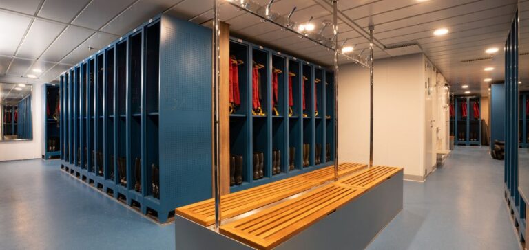 Changing facilities on board the Ocean Albatros, ship used for the Antarctica Marathon 2025