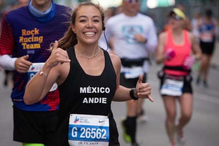 Picture of a runner completing the Chicago Marathon