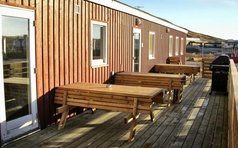 Terrace area at the Polar Lodge hotel, hotel option for the Polar Circle Marathon 2024