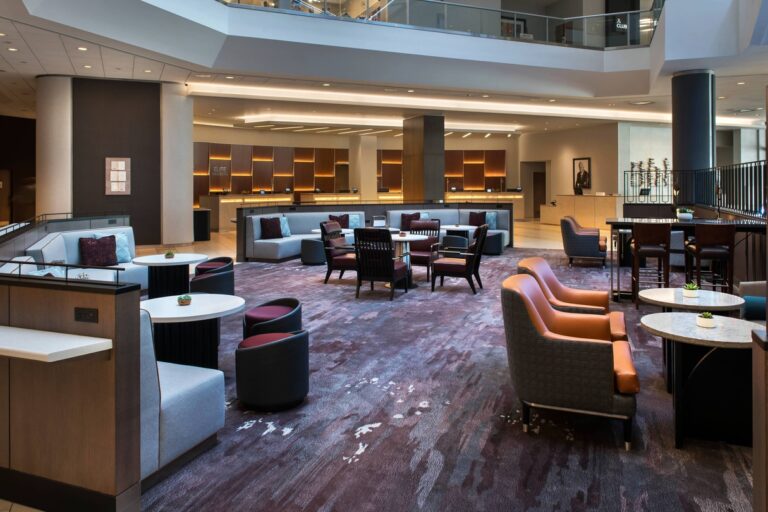 Lobby of the Marriott Copley Hotel, hotel option for the Boston Marathon 2025