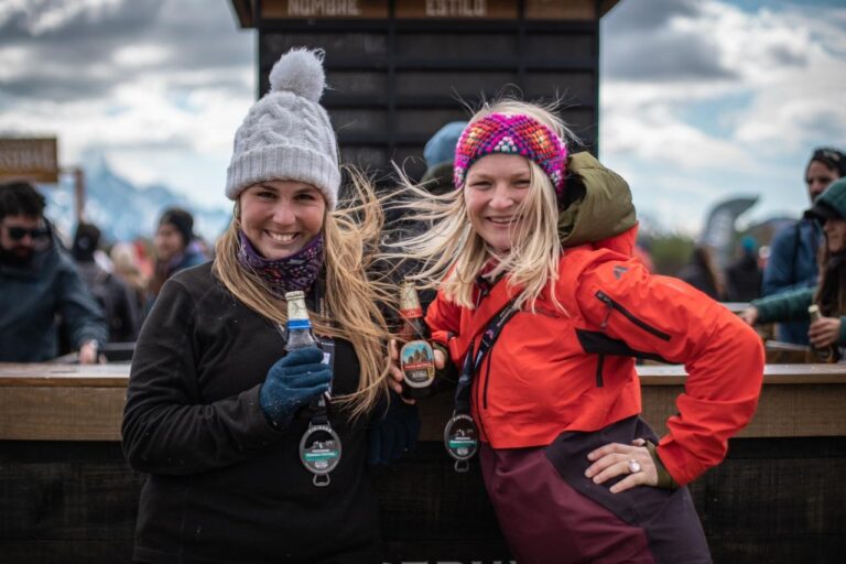Participants enjoy a post-run beer whilst taking part in the Patagonia Marathon 2025